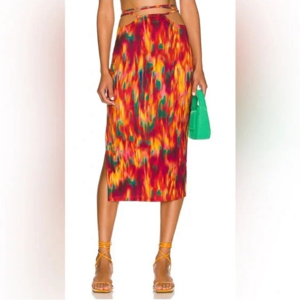 NWT WeWoreWhat Orange Tie Dye Cutout Midi Skirt‎ Size Large